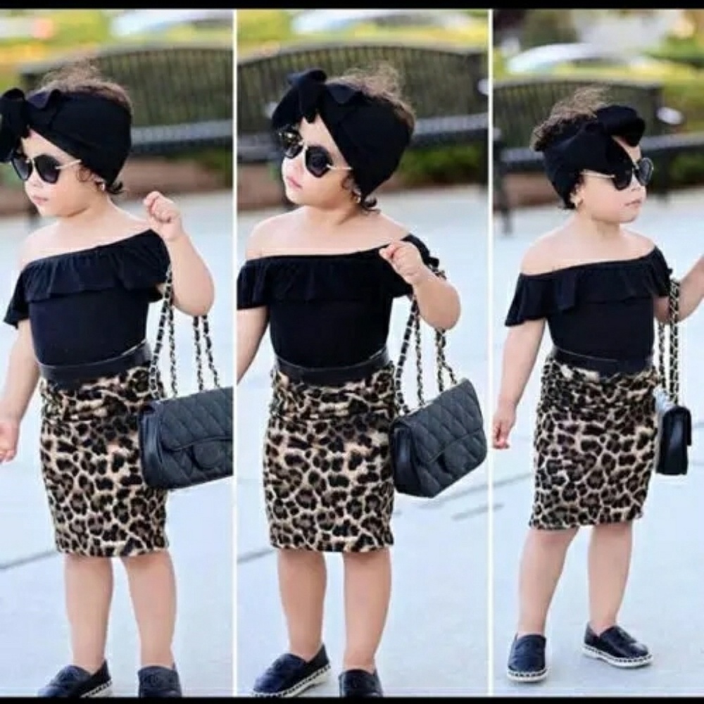 Toddler Girl Off Shoulder Top Skirt Headband